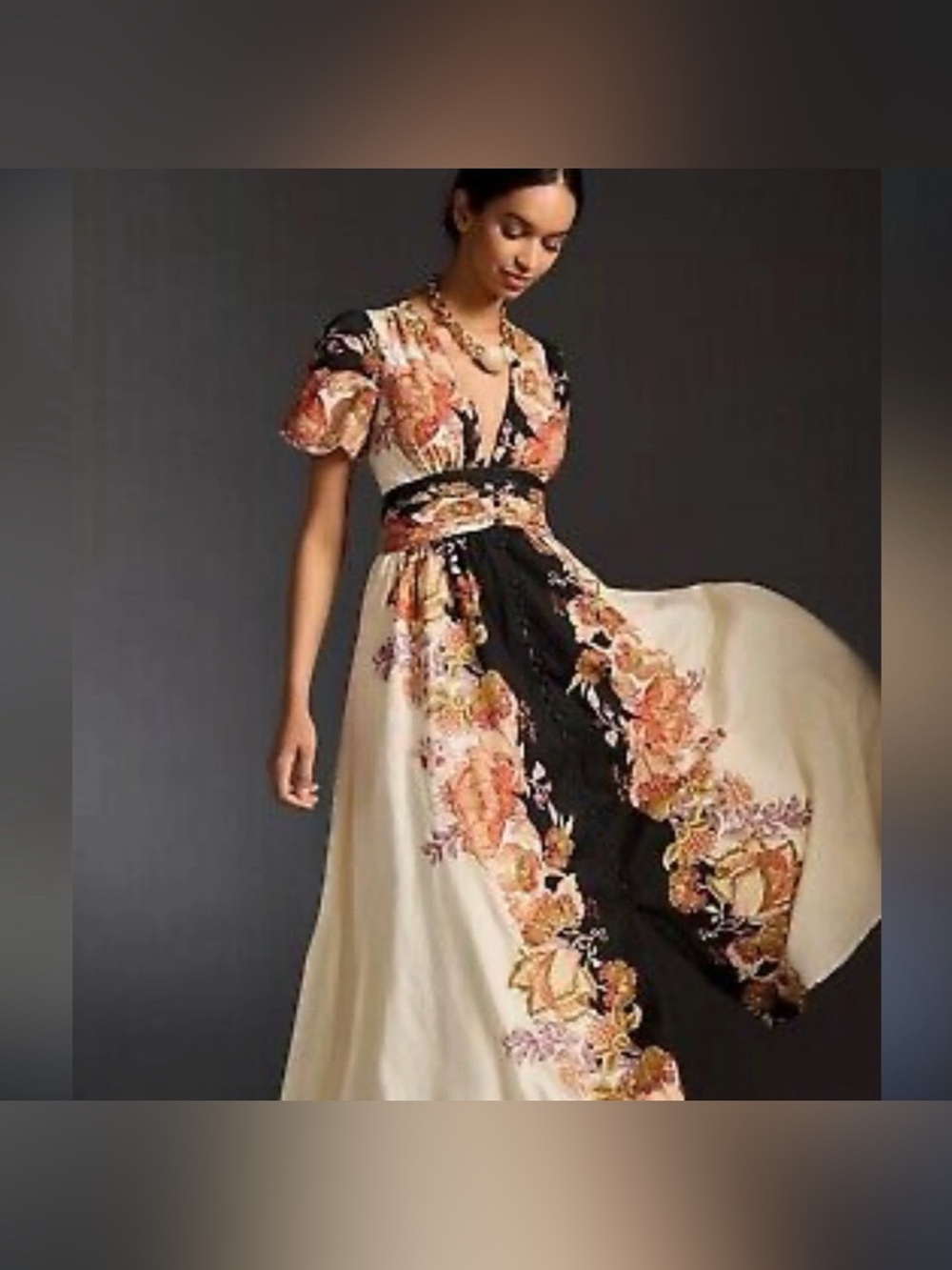 Anthropologie Cream and Black Floral Maxi Dress - Picture 2 of 15